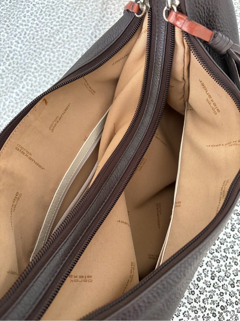 Derek Alexander Leather Hobo Shoulder Bag in Dark Brown with Chestnut Accents - Picture 7 of 10